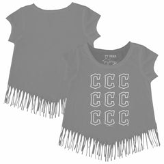 Cleveland Guardians Tiny Turnip Girls Youth Logo Grid Fringe T-Shirt - Gray T-shirts