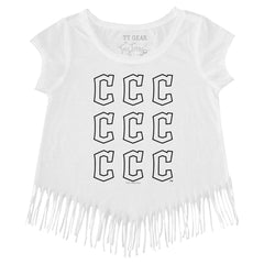 Cleveland Guardians Tiny Turnip Girls Youth Logo Grid Fringe T-Shirt - White T-shirts