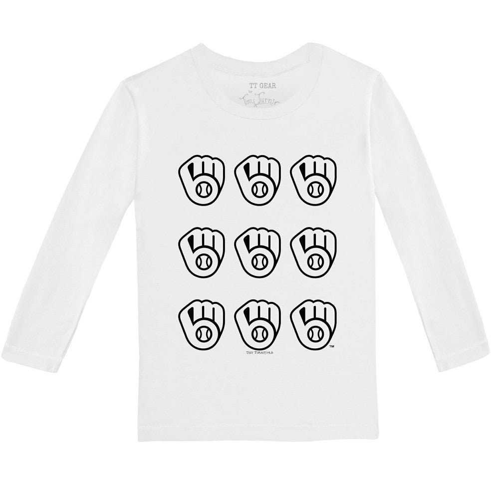 Milwaukee Brewers Tiny Turnip Youth Logo Grid Long Sleeve T-Shirt - White T-shirts