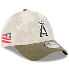 Los Angeles Angels New Era 2025 Armed Forces Day 39THIRTY Flex Hat - Light Beige/Olive Hats