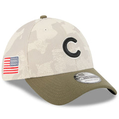 Chicago Cubs New Era 2025 Armed Forces Day 39THIRTY Flex Hat - Light Beige/Olive Hats
