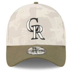 Colorado Rockies New Era 2025 Armed Forces Day 39THIRTY Flex Hat - Light Beige/Olive Hats