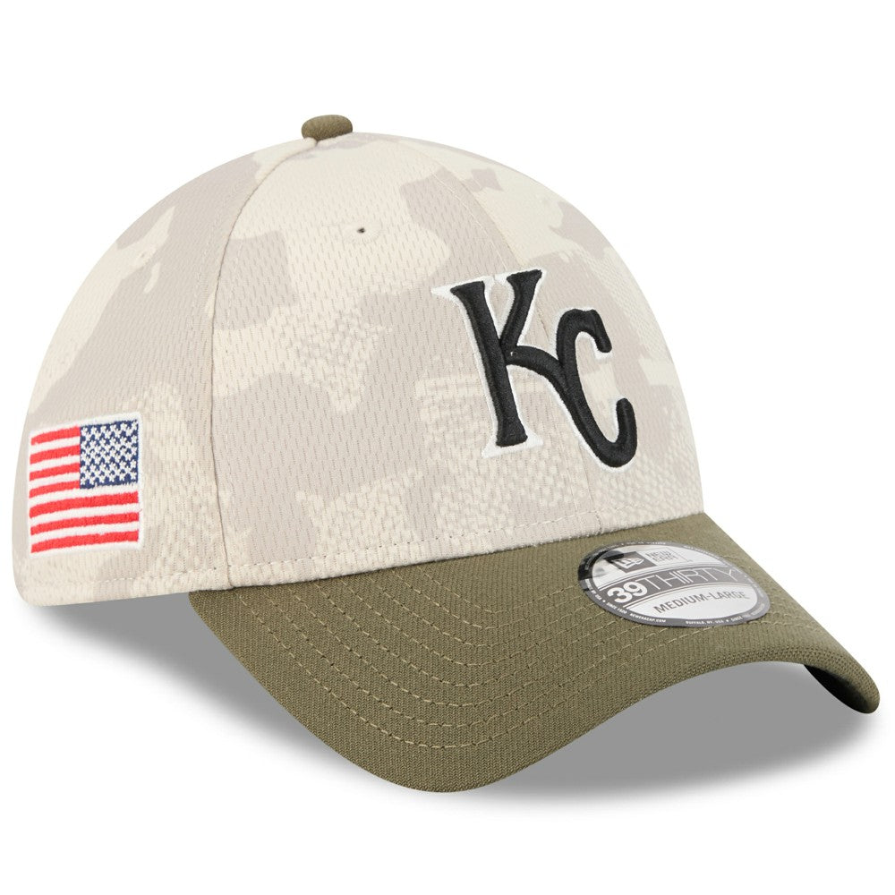 Kansas City Royals New Era 2025 Armed Forces Day 39THIRTY Flex Hat - Light Beige/Olive Hats