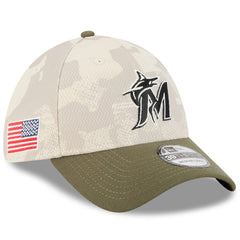 Miami Marlins New Era 2025 Armed Forces Day 39THIRTY Flex Hat - Light Beige/Olive Hats