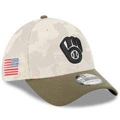 Milwaukee Brewers New Era 2025 Armed Forces Day 39THIRTY Flex Hat - Light Beige/Olive Hats