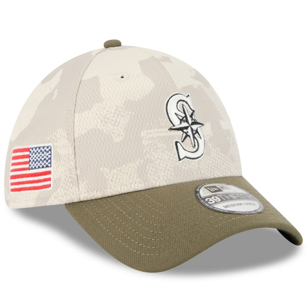 Seattle Mariners New Era 2025 Armed Forces Day 39THIRTY Flex Hat - Light Beige/Olive Hats