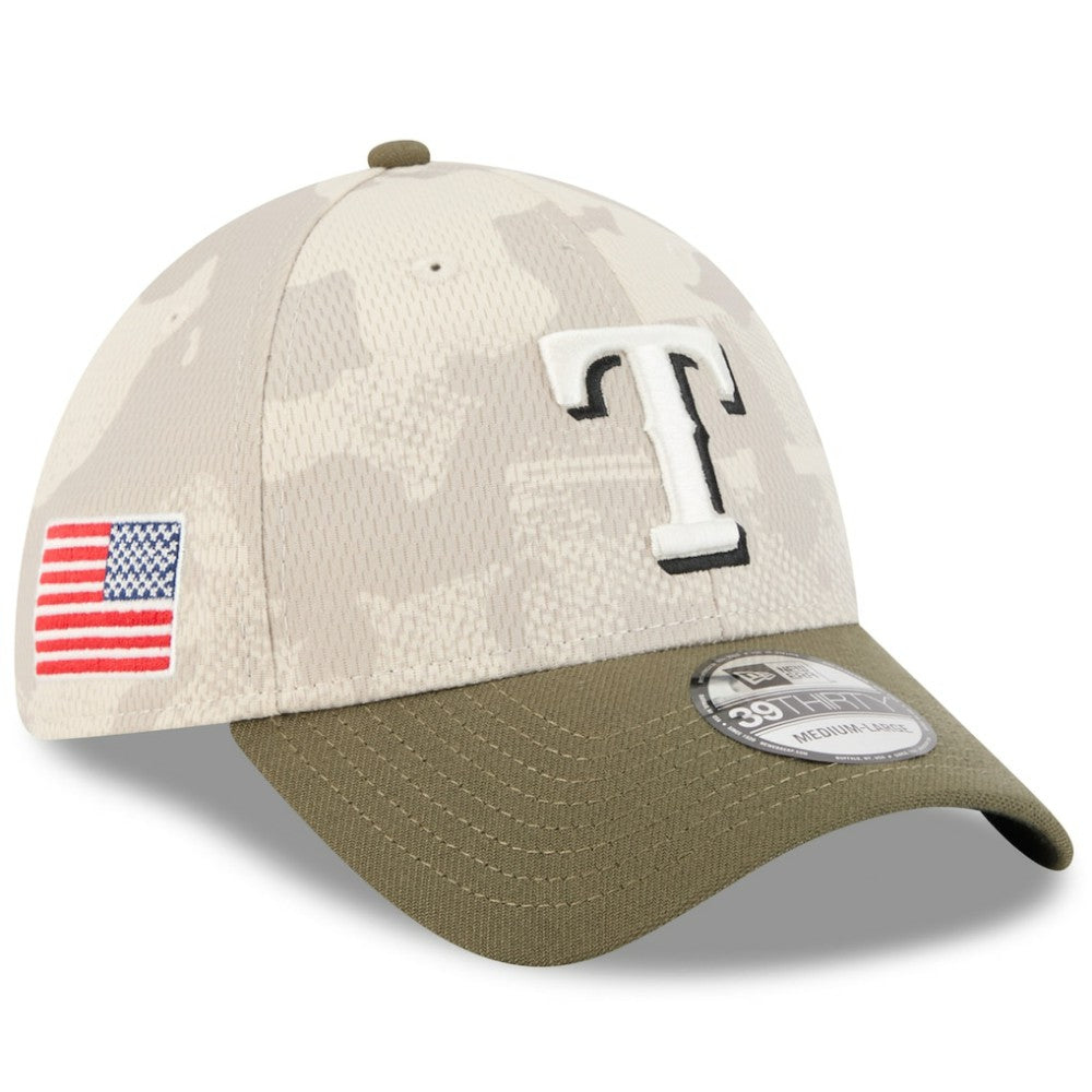 Texas Rangers New Era 2025 Armed Forces Day 39THIRTY Flex Hat - Light Beige/Olive Hats