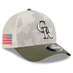 Colorado Rockies New Era 2025 Armed Forces Day 9FORTY M-Crown A-Frame Adjustable Hat - Light Beige/Olive Hats