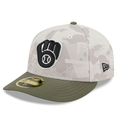 Milwaukee Brewers New Era 2025 Armed Forces Day Low Profile 59FIFTY Fitted Hat - Light Beige/Olive Hats