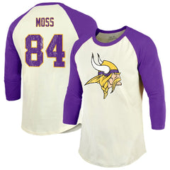 Randy Moss Minnesota Vikings Majestic Threads Retired Player Name & Number 3/4 Raglan Sleeve T-Shirt Cream/Purple