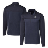 Detroit Tigers Cutter & Buck Big & Tall Traverse Stripe Stretch DryTec Quarter-Zip Top - Navy Tops