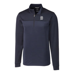 Detroit Tigers Cutter & Buck Big & Tall Traverse Stripe Stretch DryTec Quarter-Zip Top - Navy Tops