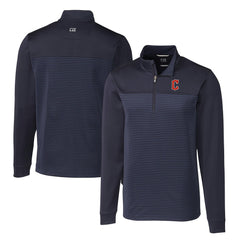 Cleveland Guardians Cutter & Buck Big & Tall Traverse Stripe Stretch DryTec Quarter-Zip Top - Navy Tops