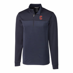 Cleveland Guardians Cutter & Buck Big & Tall Traverse Stripe Stretch DryTec Quarter-Zip Top - Navy Tops