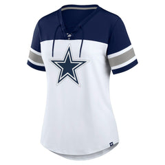 Dallas Cowboys Women's Athena Rhinestone Lace-Up V-Neck T-Shirt White/Navy