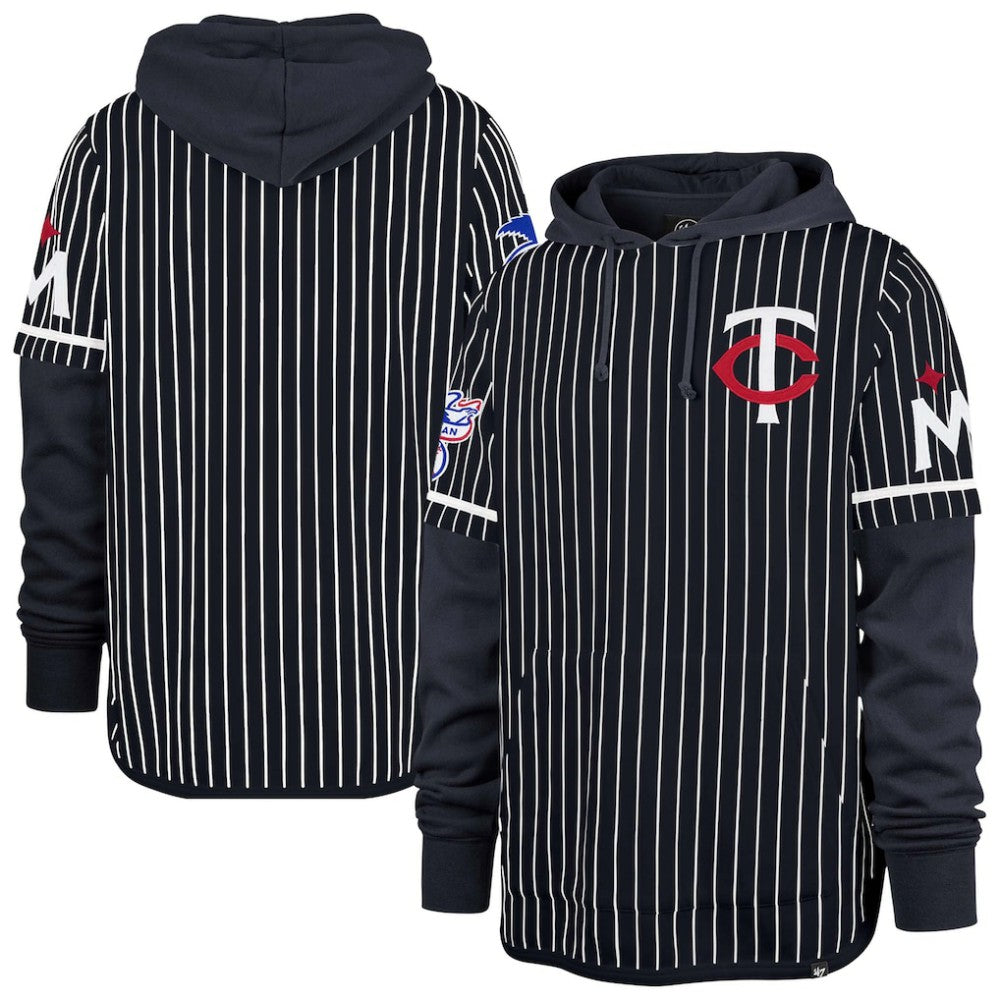 Minnesota Twins '47 Pinstripe Double Header Pullover Hoodie - Navy Hoodies