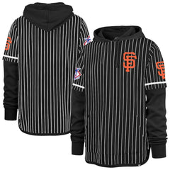 San Francisco Giants '47 Pinstripe Double Header Pullover Hoodie - Black Hoodies