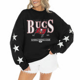 Tampa Bay Buccaneers Gameday Couture Women's Rhinestone Star Sleeve Settle the Score Oversized Tri-Blend Pullover Black