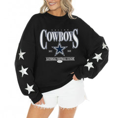 Dallas Cowboys Gameday Couture Women's Rhinestone Star Sleeve Settle the Score Oversized Tri-Blend Pullover Black