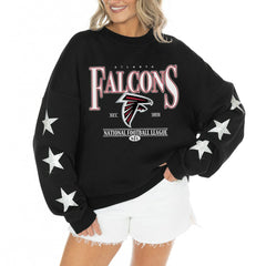 Atlanta Falcons Gameday Couture Women's Rhinestone Star Sleeve Settle the Score Oversized Tri-Blend Pullover Black