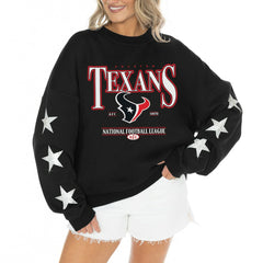 Houston Texans Gameday Couture Women's Rhinestone Star Sleeve Settle the Score Oversized Tri-Blend Pullover Black