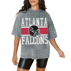 Atlanta Falcons Gameday Couture Women's Oversized Mini Rhinestone Classic T-Shirt Gray