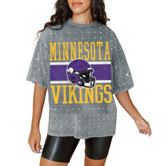 Minnesota Vikings Gameday Couture Women's Oversized Mini Rhinestone Classic T-Shirt Gray