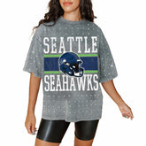Seattle Seahawks Gameday Couture Women's Oversized Mini Rhinestone Classic T-Shirt Gray