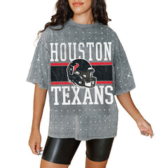 Houston Texans Gameday Couture Women's Oversized Mini Rhinestone Classic T-Shirt Gray