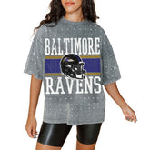 Baltimore Ravens Gameday Couture Women's Oversized Mini Rhinestone Classic T-Shirt Gray