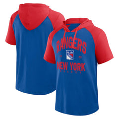NHL New York Rangers Logo Athletic Prime Raglan Short Sleeve Pullover Hoodie - Blue