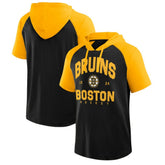NHL Boston Bruins Logo Athletic Prime Raglan Short Sleeve Pullover Hoodie - Black