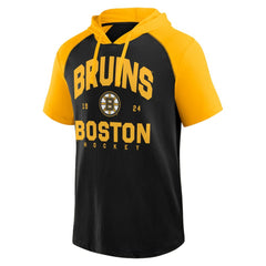 NHL Boston Bruins Logo Athletic Prime Raglan Short Sleeve Pullover Hoodie - Black
