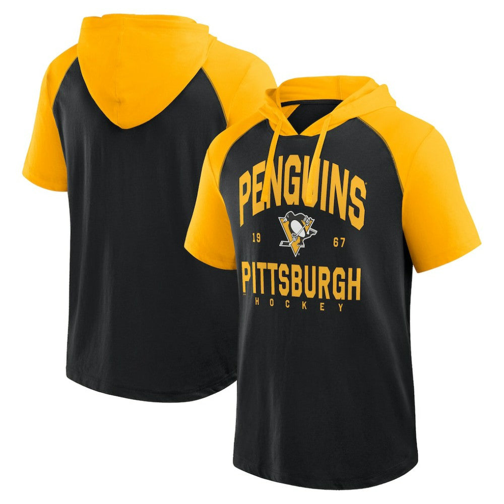NHL Pittsburgh Penguins Logo Athletic Prime Raglan Short Sleeve Pullover Hoodie - Black