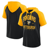 NHL Pittsburgh Penguins Logo Athletic Prime Raglan Short Sleeve Pullover Hoodie - Black