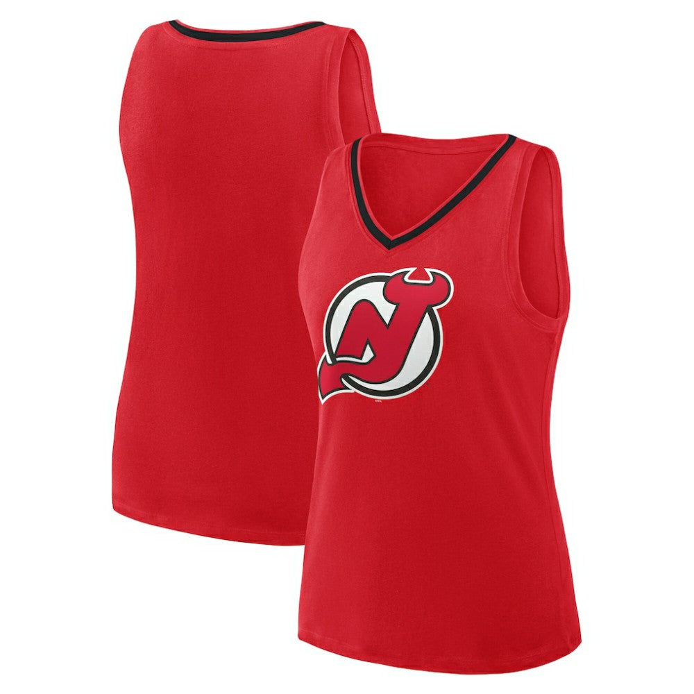 NHL New Jersey Devils Logo Athletic Women's Stellar Win V-Neck Tank Top - Red