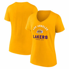 Los Angeles Lakers Logo Athletic Women's Unrivaled V-Neck T-Shirt Gold