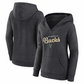 Milwaukee Bucks Logo Athletic Women's Triumphant V-Neck Pullover Hoodie Heather Charcoal