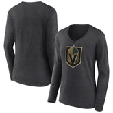 NHL Vegas Golden Knights Women's Primary Logo Long Sleeve V-Neck T-Shirt - Charcoal