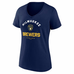 Milwaukee Brewers Logo Athletic Women's Unrivaled V-Neck T-Shirt - Navy T-shirts