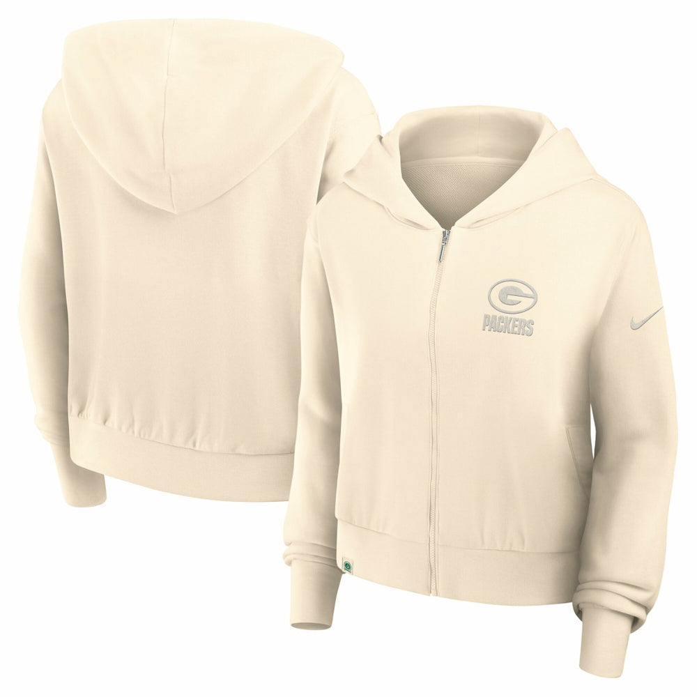 Green Bay Packers Women's Glory Cropped Full-Zip Hoodie Cream