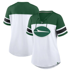 New York Jets Women's Athena Rhinestone Lace-Up V-Neck T-Shirt White/Green