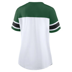New York Jets Women's Athena Rhinestone Lace-Up V-Neck T-Shirt White/Green