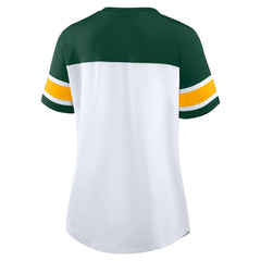 Green Bay Packers Women's Athena Rhinestone Lace-Up V-Neck T-Shirt White/Green