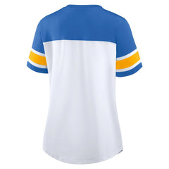 Los Angeles Chargers Women's Athena Rhinestone Lace-Up V-Neck T-Shirt White/Powder Blue