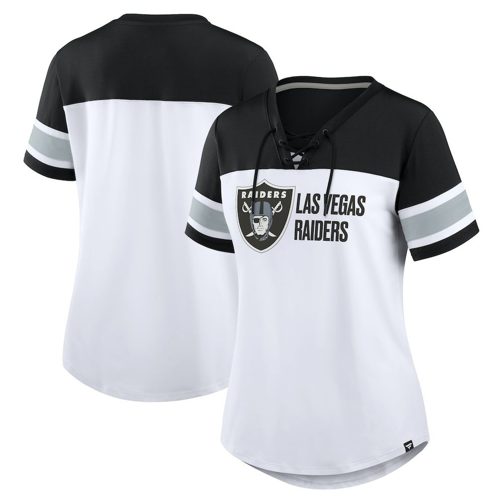 Las Vegas Raiders Women's Athena Lace-Up V-Neck T-Shirt White/Black