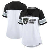 Las Vegas Raiders Women's Athena Lace-Up V-Neck T-Shirt White/Black