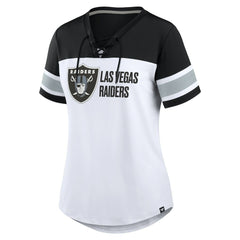 Las Vegas Raiders Women's Athena Lace-Up V-Neck T-Shirt White/Black