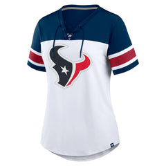 Houston Texans Women's Athena Rhinestone Lace-Up V-Neck T-Shirt White/Navy
