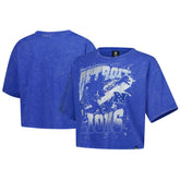 Detroit Lions New Era Women's Cropped Boxy Sport Classics Mineral Wash T-Shirt Blue